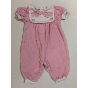 Vintage 80s 90s Smocked Bubble Romper Baby 11-14 Pounds Pink White Girl